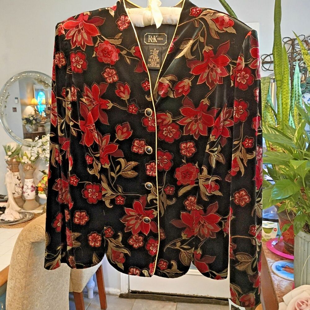 New With Tags Vintage R&K Evenings Etched Floral Velvet Blazer Size 12
